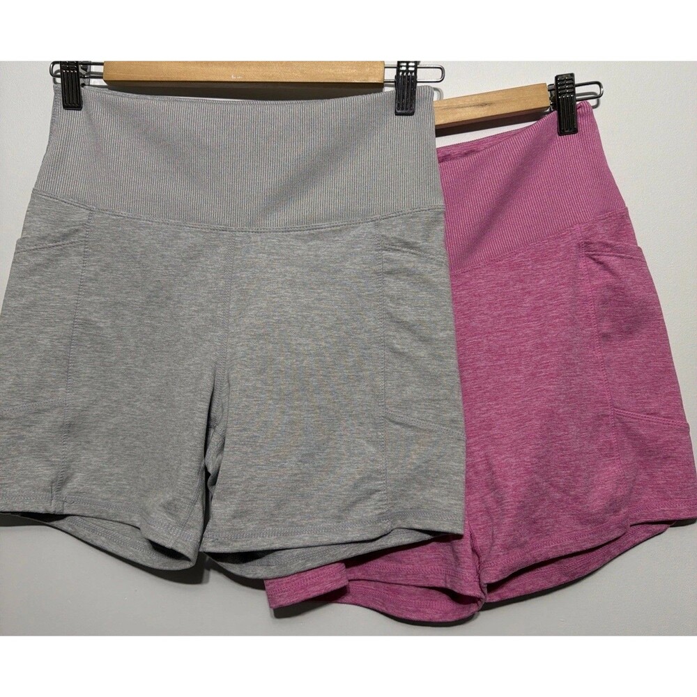 Zobha Lot of 2 Women's Pink Gray Heather Biker Shorts w/ Pockets Activewear
